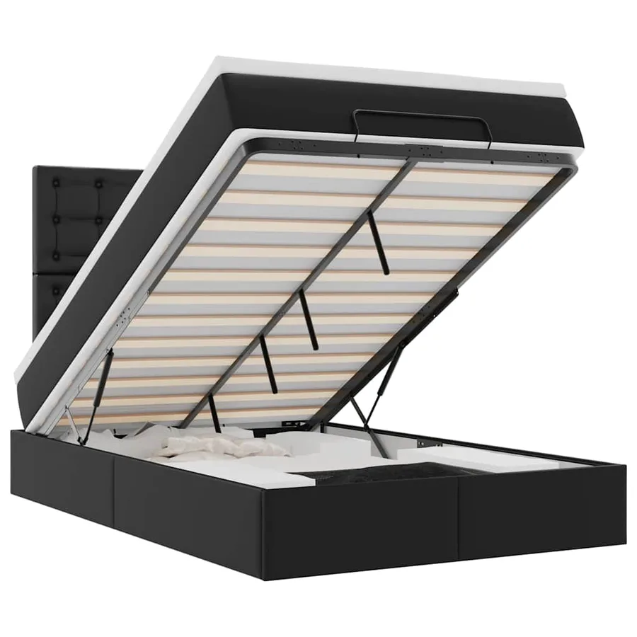 Cadre de lit ottoman avec matelas noir 120x200 cm similicuir - 2