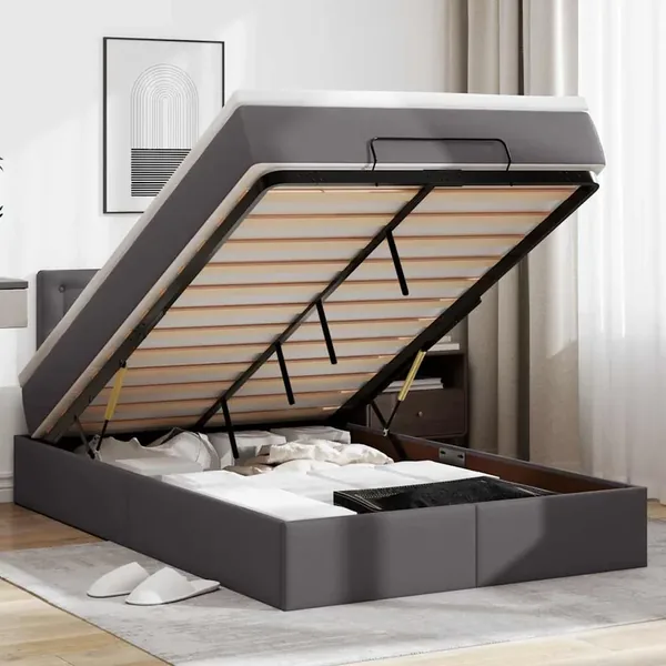 Cadre de lit ottoman avec matelas gris 120x200 cm similicuir