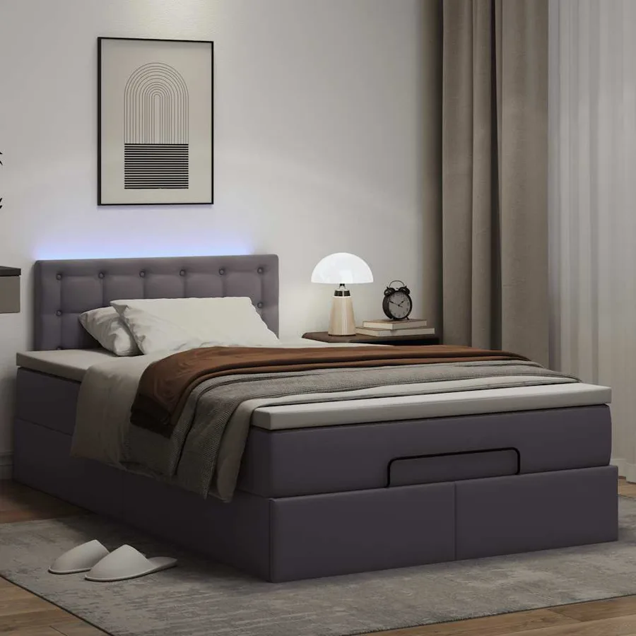 Cadre de lit ottoman avec matelas gris 120x200 cm similicuir - 3