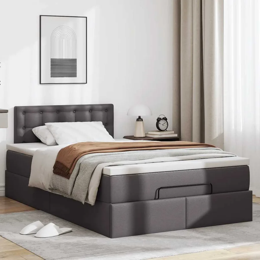 Cadre de lit ottoman avec matelas gris 120x200 cm similicuir - 4