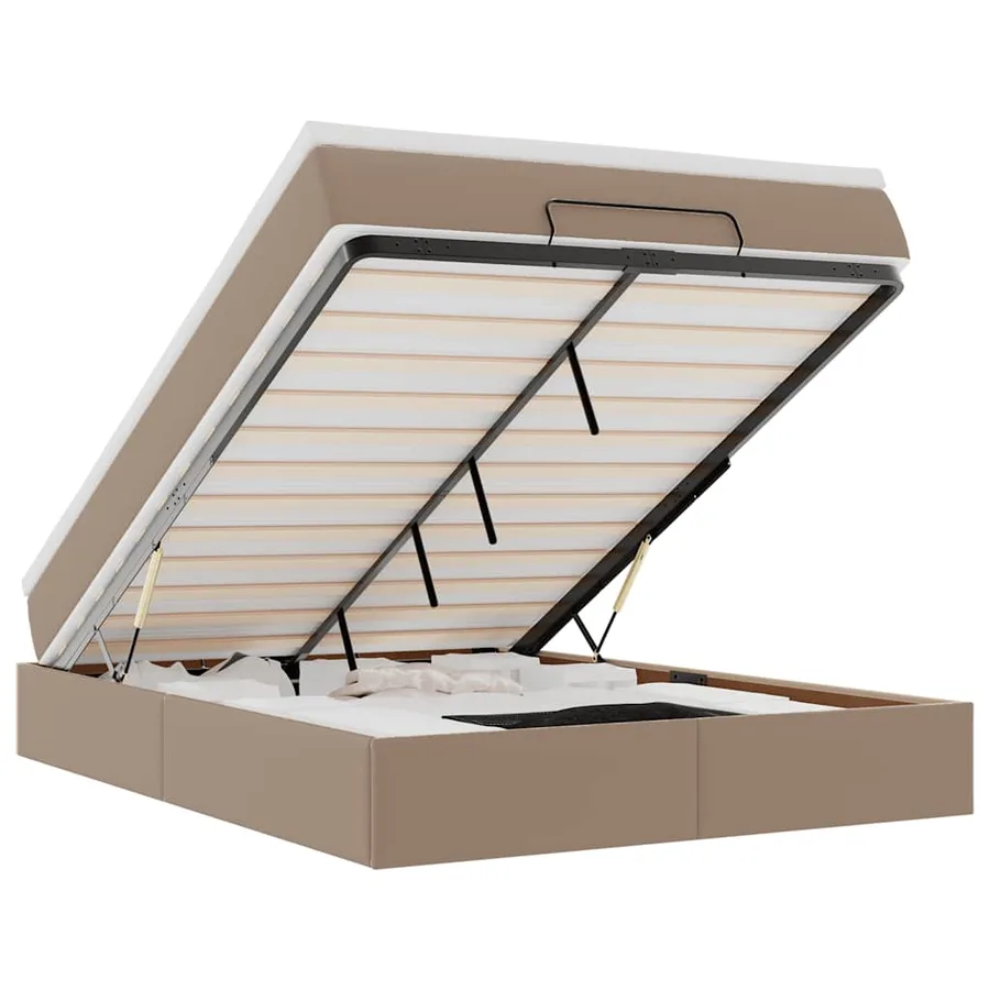Cadre de lit ottoman et matelas cappuccino 140x190cm similicuir - 2