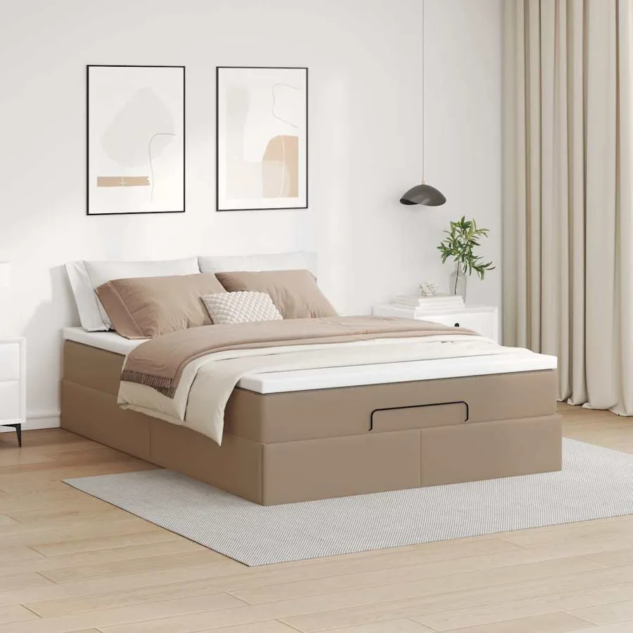 Cadre de lit ottoman et matelas cappuccino 140x190cm similicuir - 3