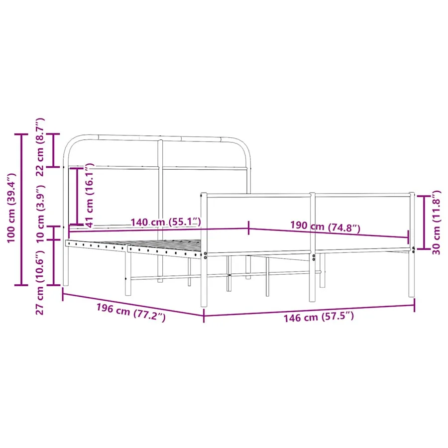 Cadre de lit sans matelas 140x190 cm chêne sonoma - 9