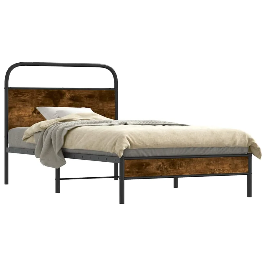 Cadre de lit sans matelas 100x190 cm chêne fumé bois ingénierie - 2