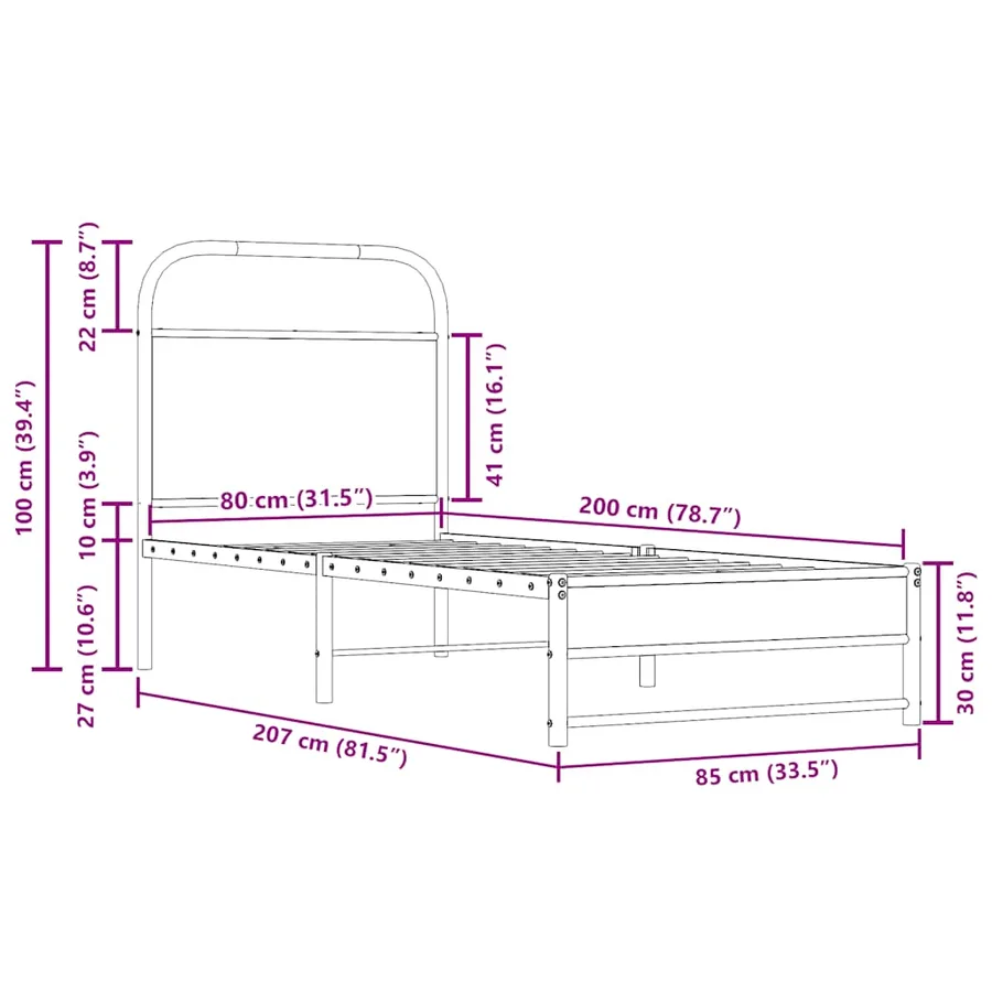 Cadre de lit sans matelas 80x200cm chêne fumé bois d'ingénierie - 9
