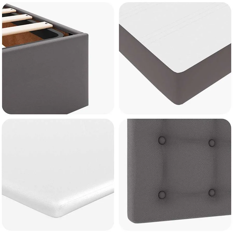 Cadre de lit ottoman avec matelas gris 140x190 cm similicuir - 14