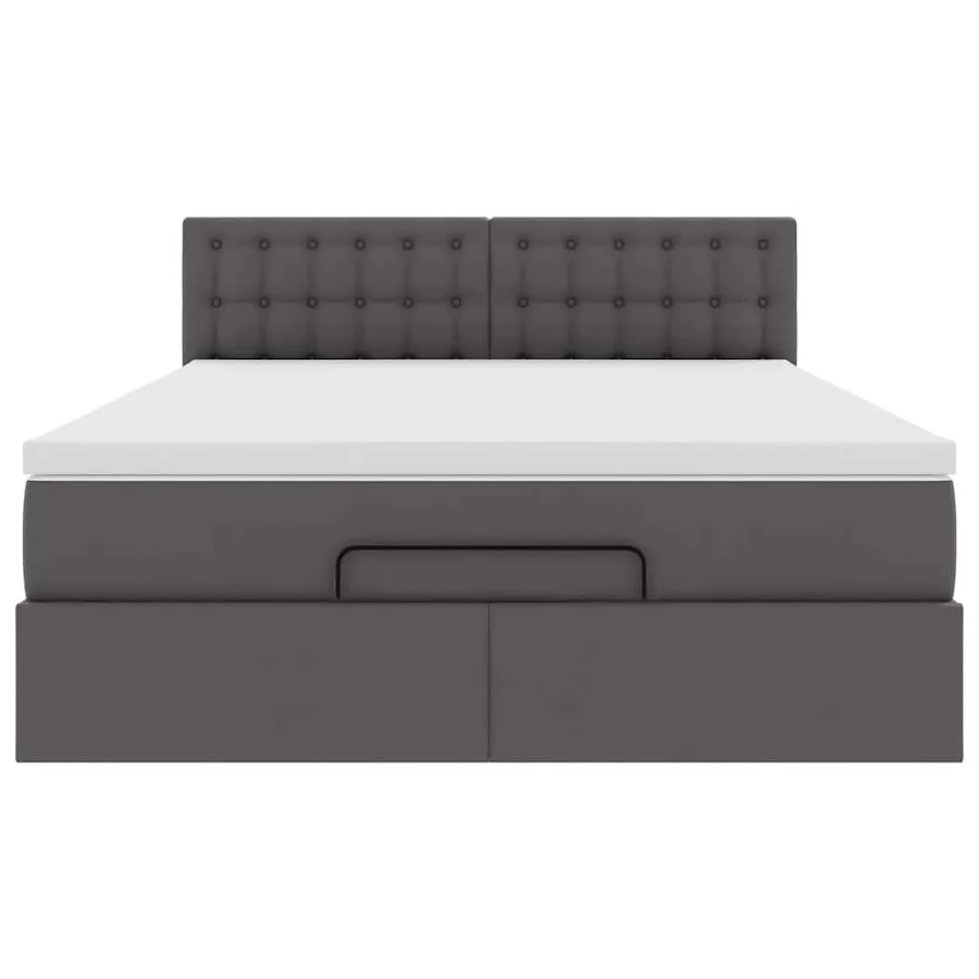 Cadre de lit ottoman avec matelas gris 140x190 cm similicuir - 7