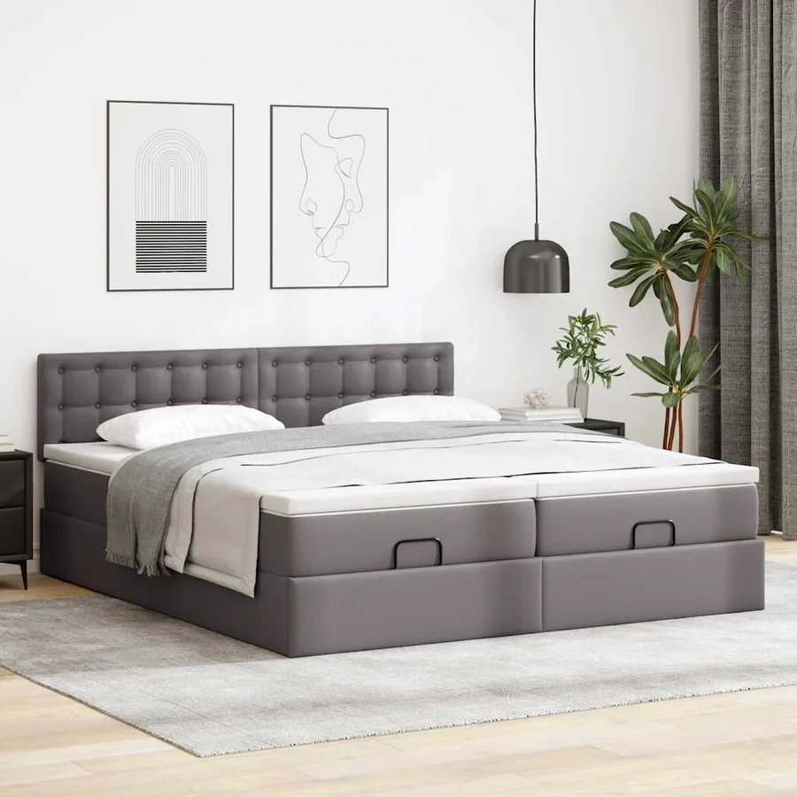 Cadre de lit ottoman avec matelas gris 200x200 cm similicuir - 3