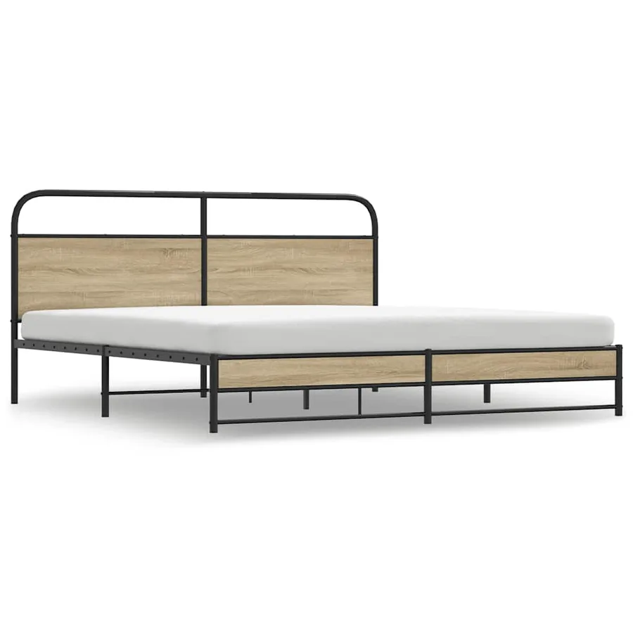 Cadre de lit en métal sans matelas chêne fumé 200x200 cm - 2