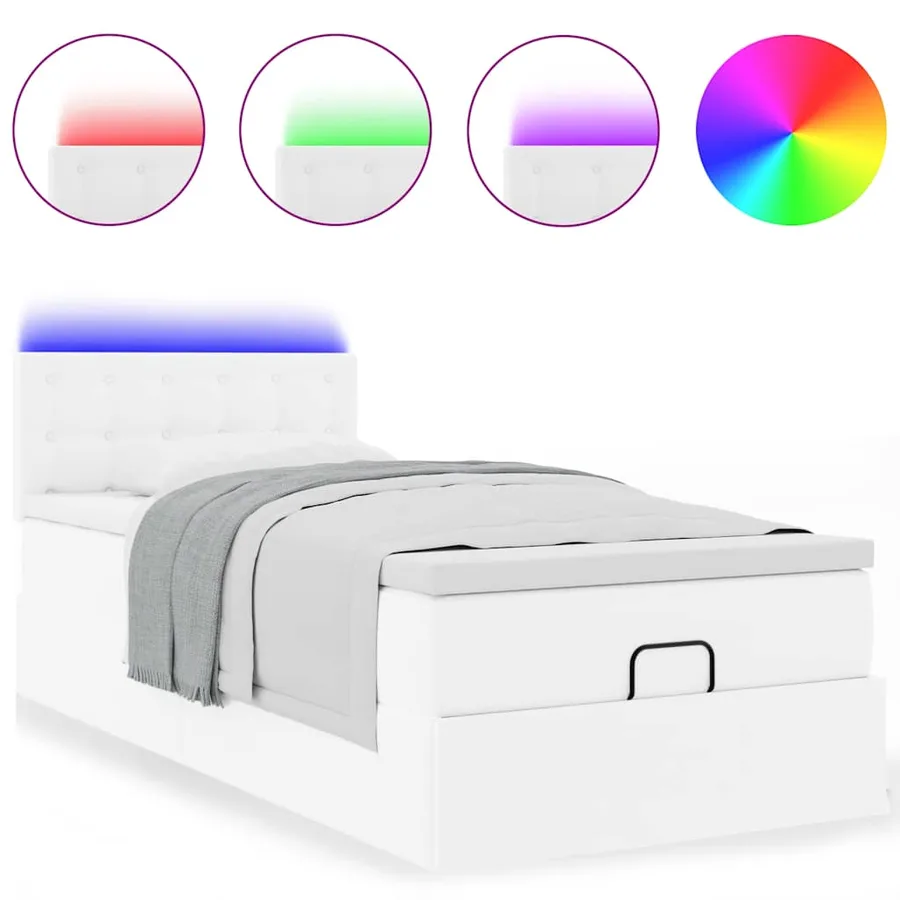 Cadre de lit ottoman avec matelas blanc pur 90x200cm similicuir - 5