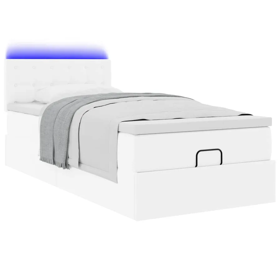 Cadre de lit ottoman avec matelas blanc pur 90x200cm similicuir - 6