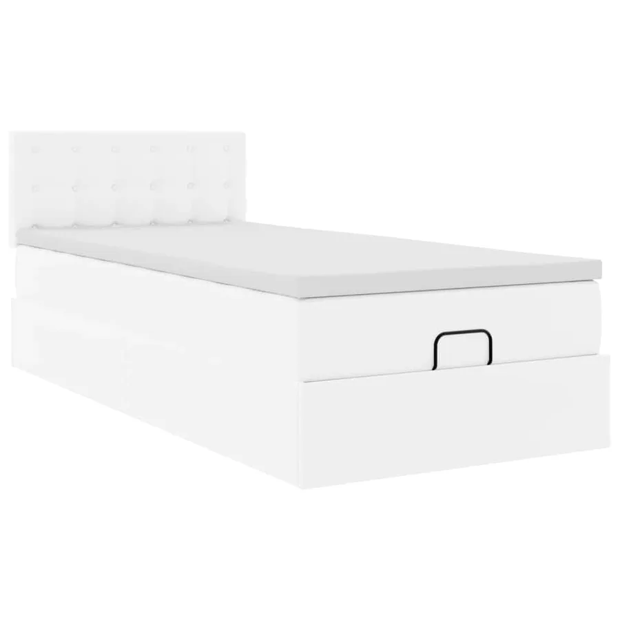 Cadre de lit ottoman avec matelas blanc pur 90x200cm similicuir - 7