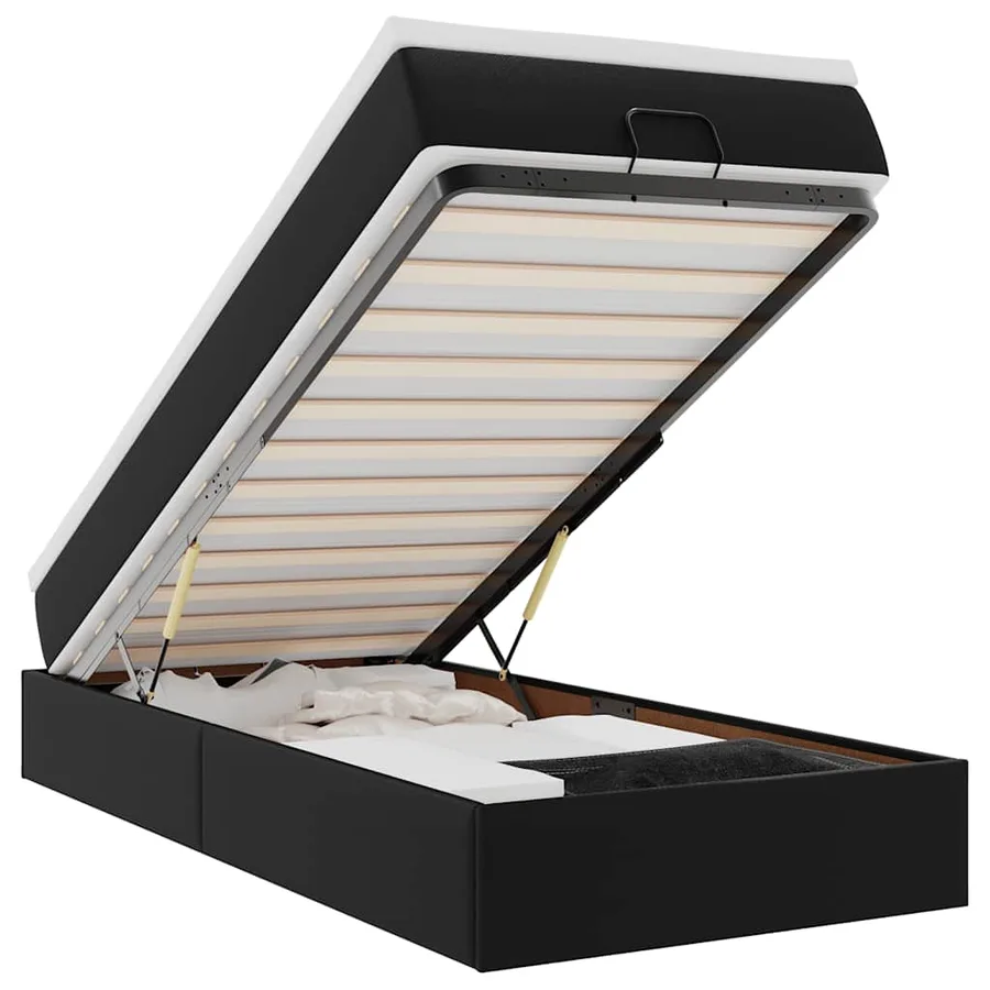 Cadre de lit ottoman avec matelas noir 90x200 cm similicuir - 2