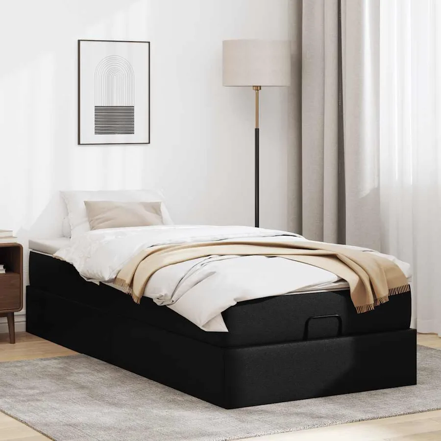 Cadre de lit ottoman avec matelas noir 90x200 cm similicuir - 3