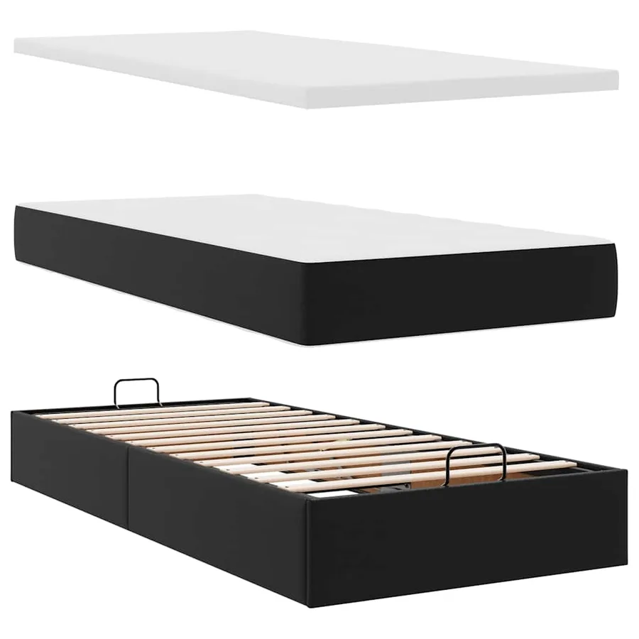 Cadre de lit ottoman avec matelas noir 90x200 cm similicuir - 8