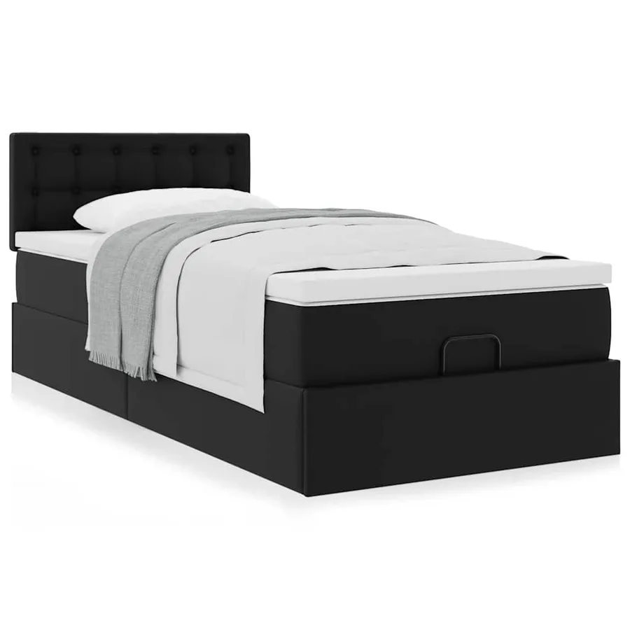 Lit ottoman avec matelas noir 90x200 cm similicuir - 4