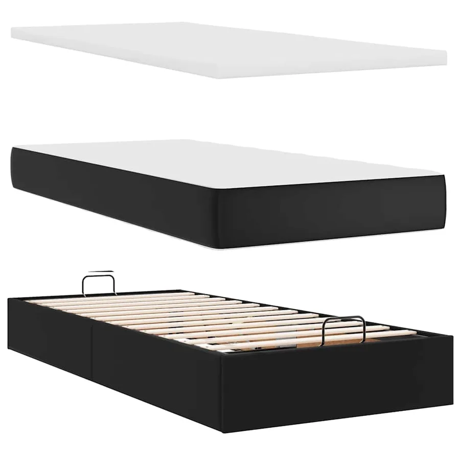 Lit ottoman avec matelas noir 90x200 cm similicuir - 8