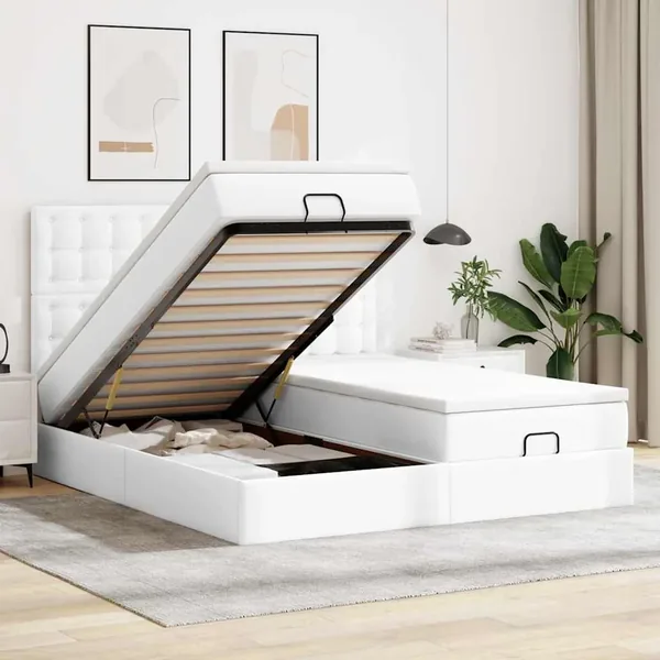 Lit ottoman avec matelas & LED blanc pur 180x200cm similicuir
