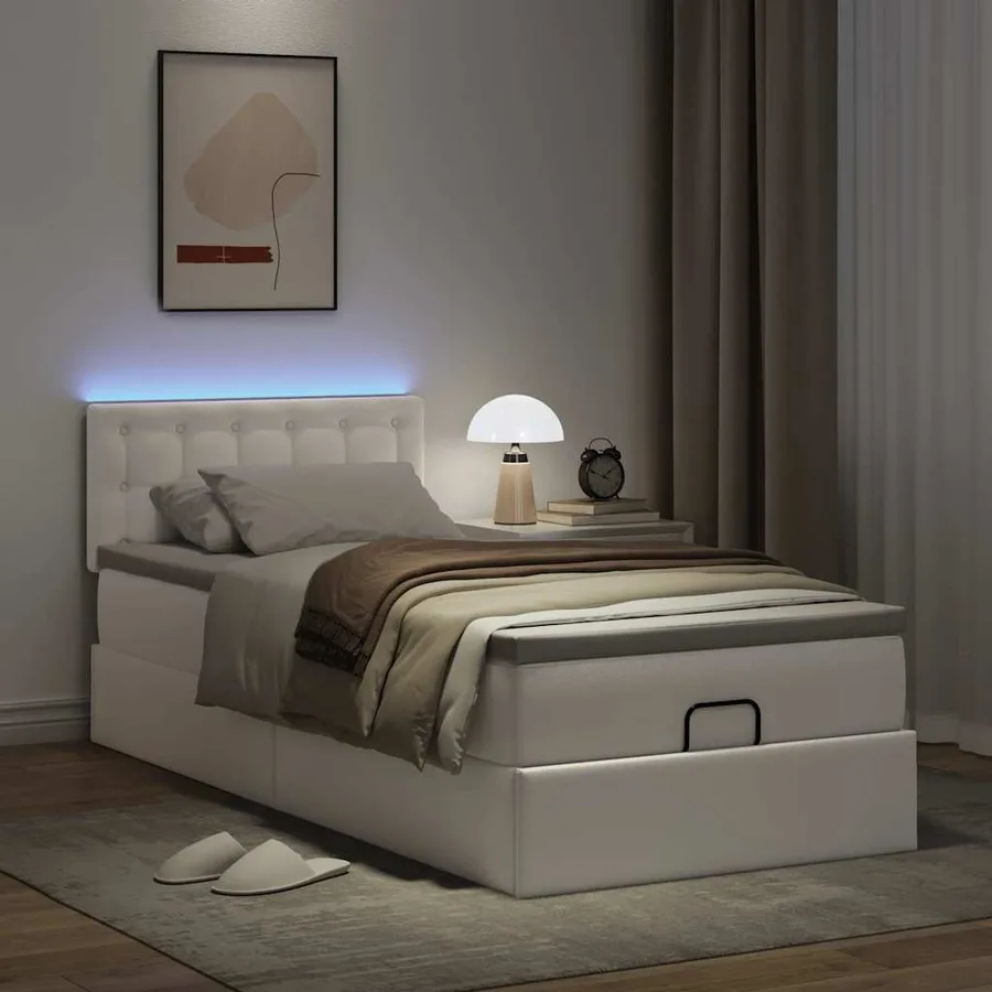 Cadre de lit ottoman et matelas blanc pur 100x200cm similicuir - 3