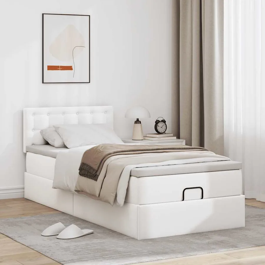 Cadre de lit ottoman et matelas blanc pur 100x200cm similicuir - 4