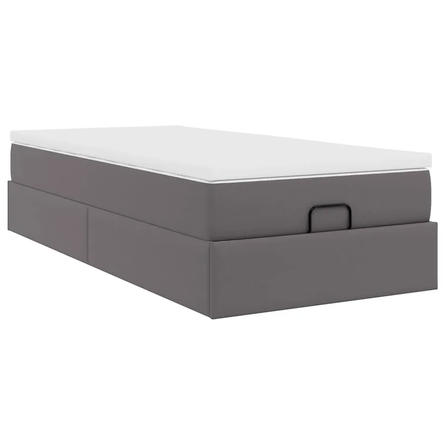 Cadre de lit ottoman avec matelas gris 90x190 cm similicuir - 10