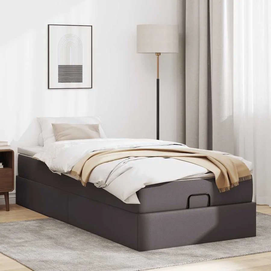 Cadre de lit ottoman avec matelas gris 90x190 cm similicuir - 3