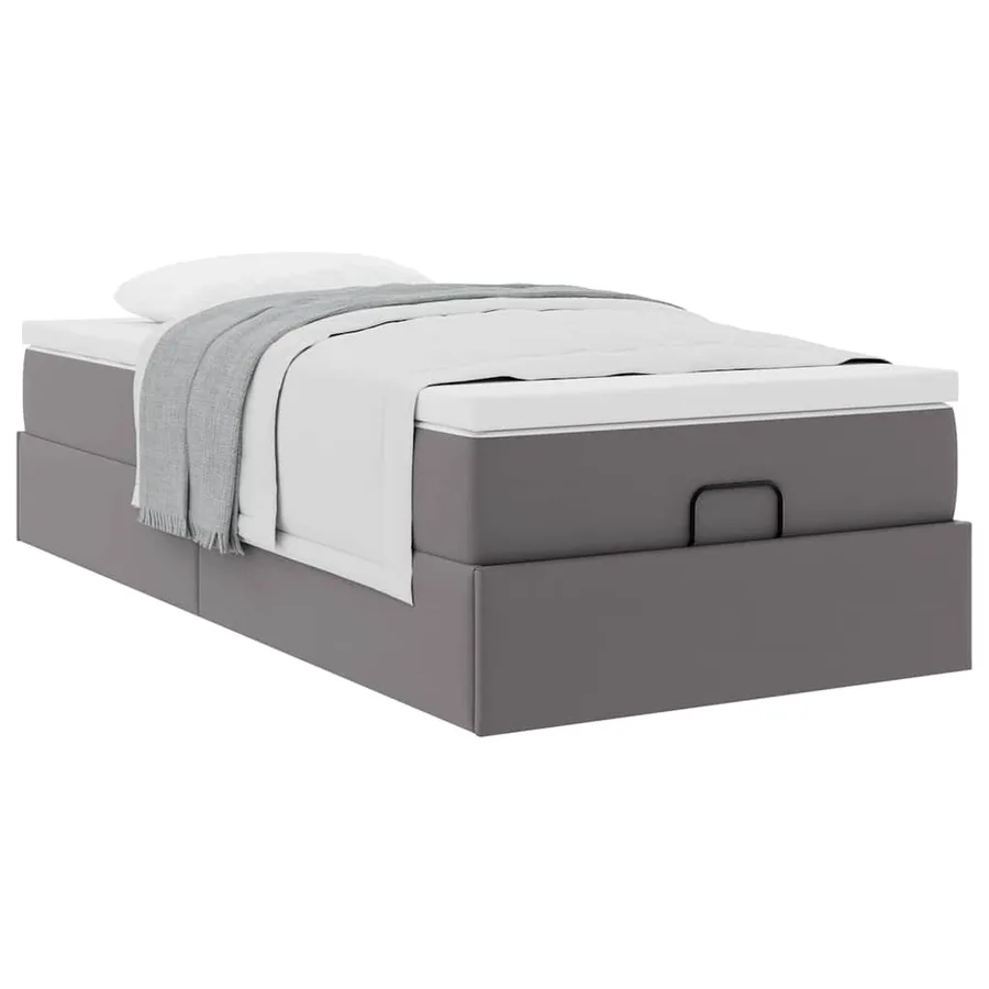 Cadre de lit ottoman avec matelas gris 90x190 cm similicuir - 5