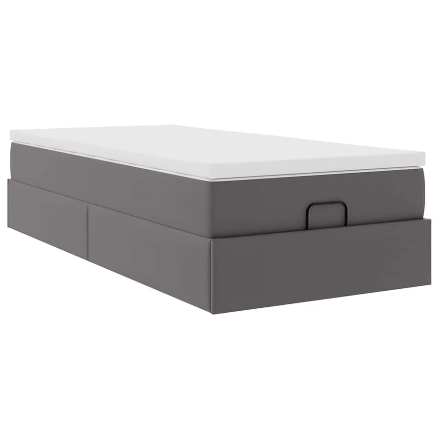 Cadre de lit ottoman avec matelas gris 90x190 cm similicuir - 6