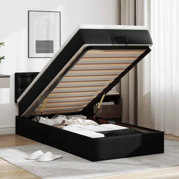 Cadre de lit ottoman avec matelas noir 90x190 cm similicuir