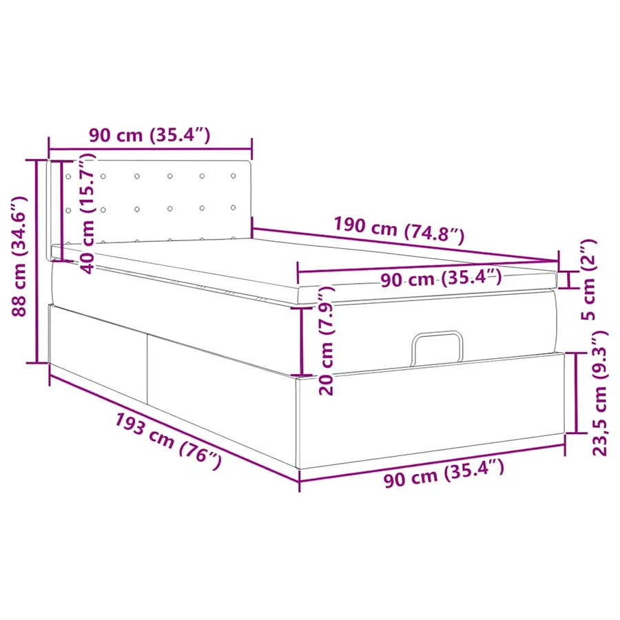 Cadre de lit ottoman avec matelas noir 90x190 cm similicuir - 18