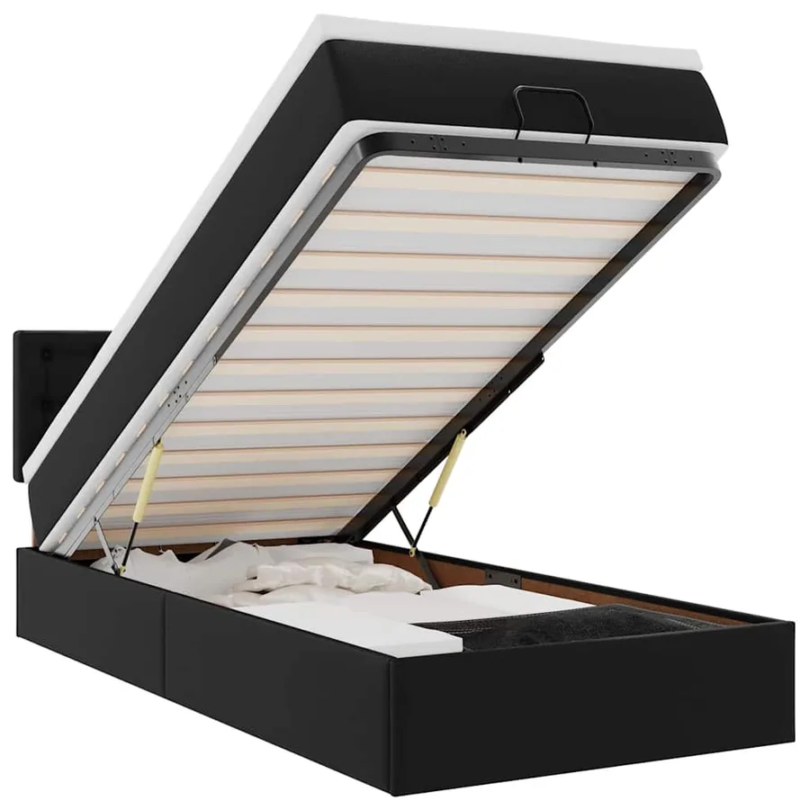 Cadre de lit ottoman avec matelas noir 90x190 cm similicuir - 2