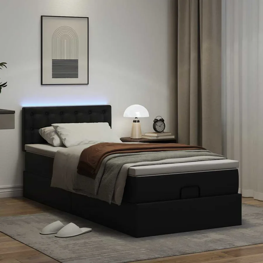 Cadre de lit ottoman avec matelas noir 90x190 cm similicuir - 3