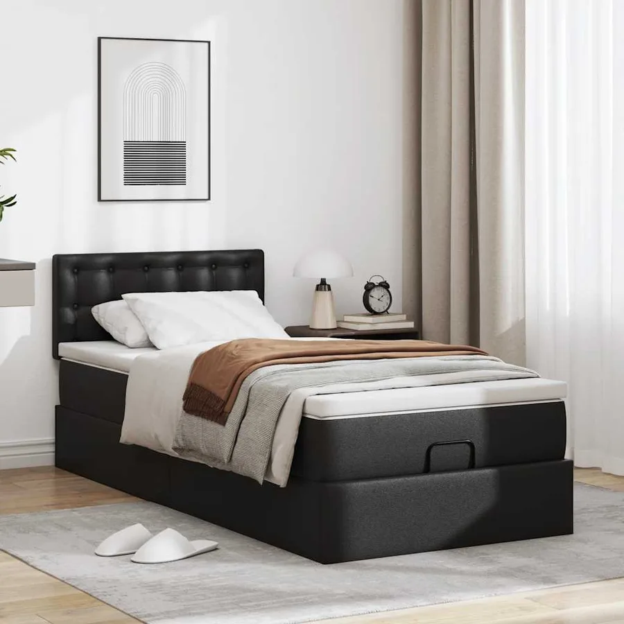 Cadre de lit ottoman avec matelas noir 90x190 cm similicuir - 4