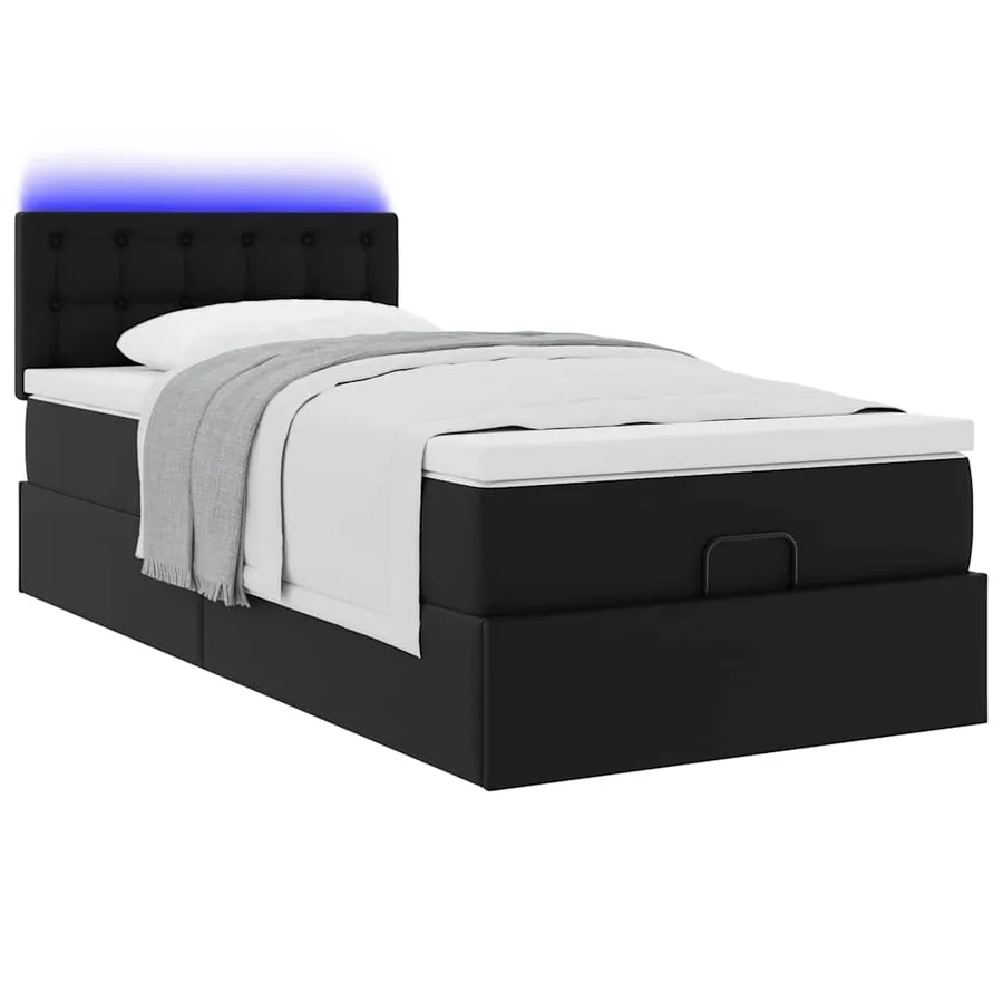 Cadre de lit ottoman avec matelas noir 90x190 cm similicuir - 6