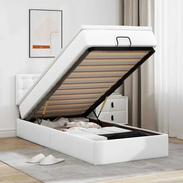 Lit ottoman avec matelas blanc 80x200 cm similicuir