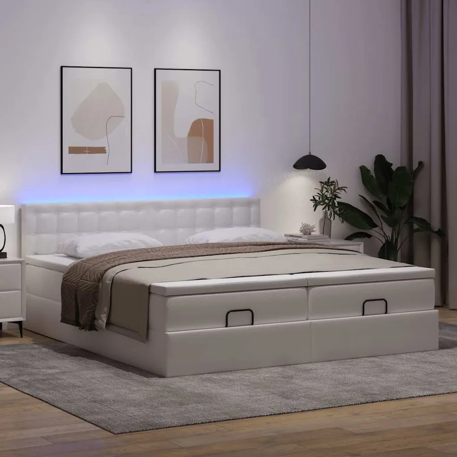 Cadre de lit ottoman avec matelas blanc 160x200 cm similicuir - 3