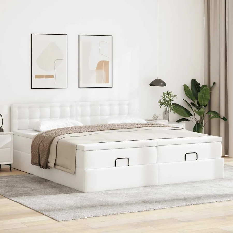 Cadre de lit ottoman avec matelas blanc 160x200 cm similicuir - 4