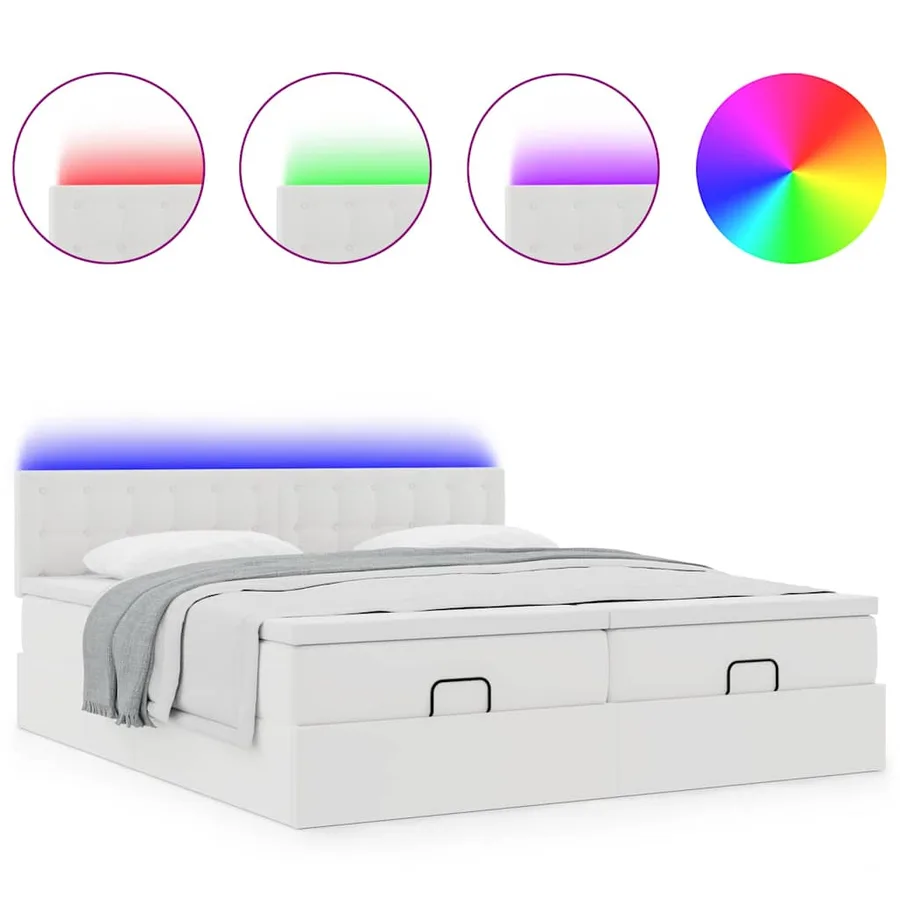 Cadre de lit ottoman avec matelas blanc 160x200 cm similicuir - 5