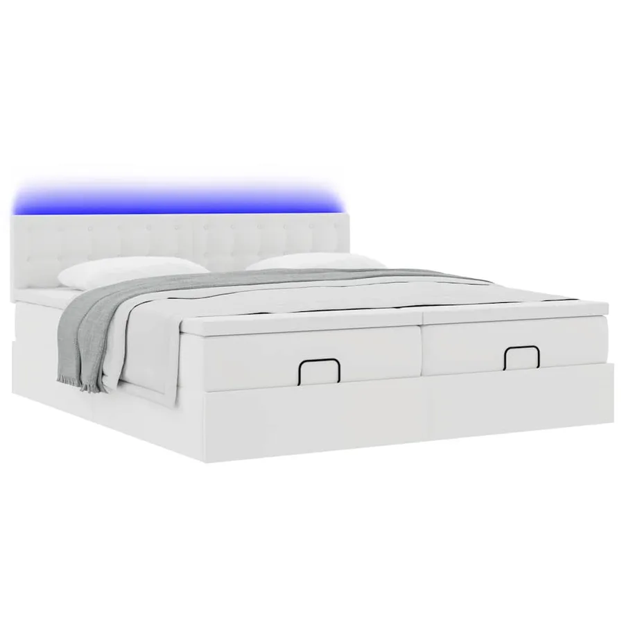 Cadre de lit ottoman avec matelas blanc 160x200 cm similicuir - 6