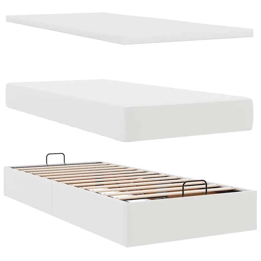 Cadre de lit ottoman avec matelas blanc 160x200 cm similicuir - 9