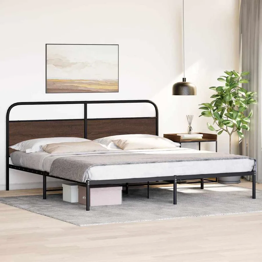 Cadre de lit en métal sans matelas chêne marron 180x200 cm - 4