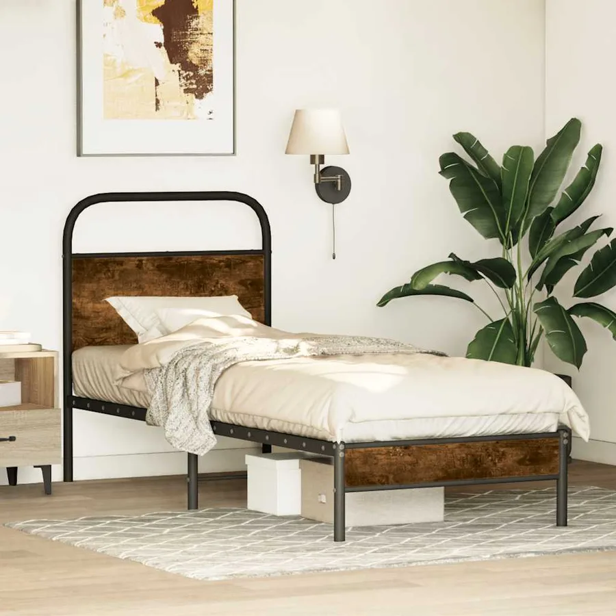 Cadre de lit sans matelas chêne fumé 75x190cm bois d'ingénierie - 2