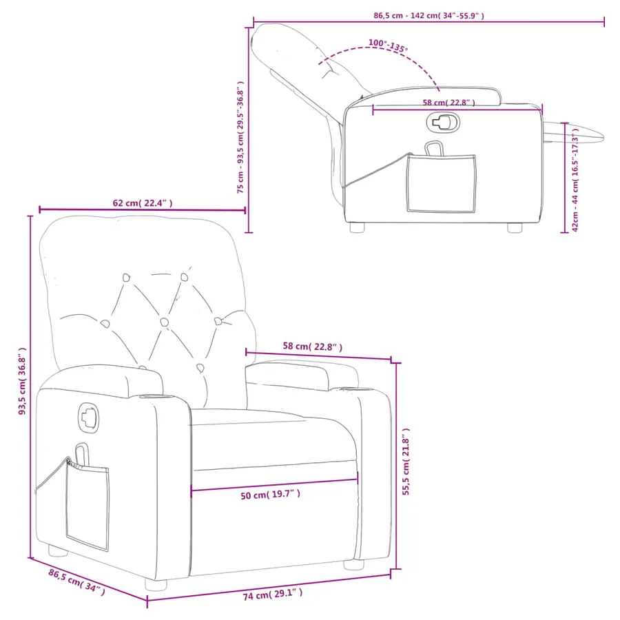 Fauteuil de massage inclinable Marron foncé Tissu - 12
