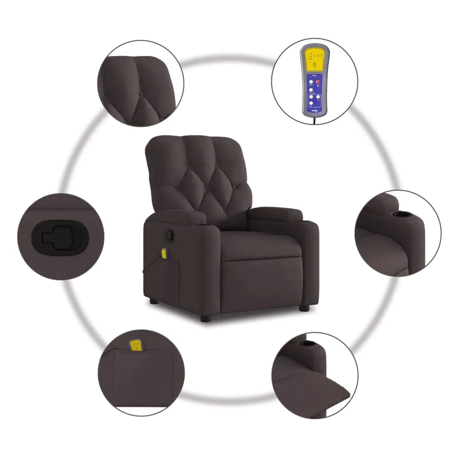 Fauteuil de massage inclinable Marron foncé Tissu - 6