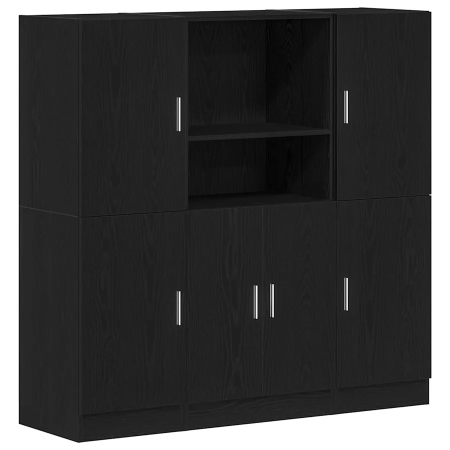 Ensemble d'armoires de cuisine 3 pcs noir bois d'ingénierie - 2