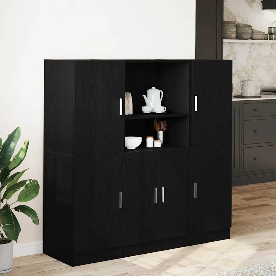 Ensemble d'armoires de cuisine 3 pcs noir bois d'ingénierie - 3