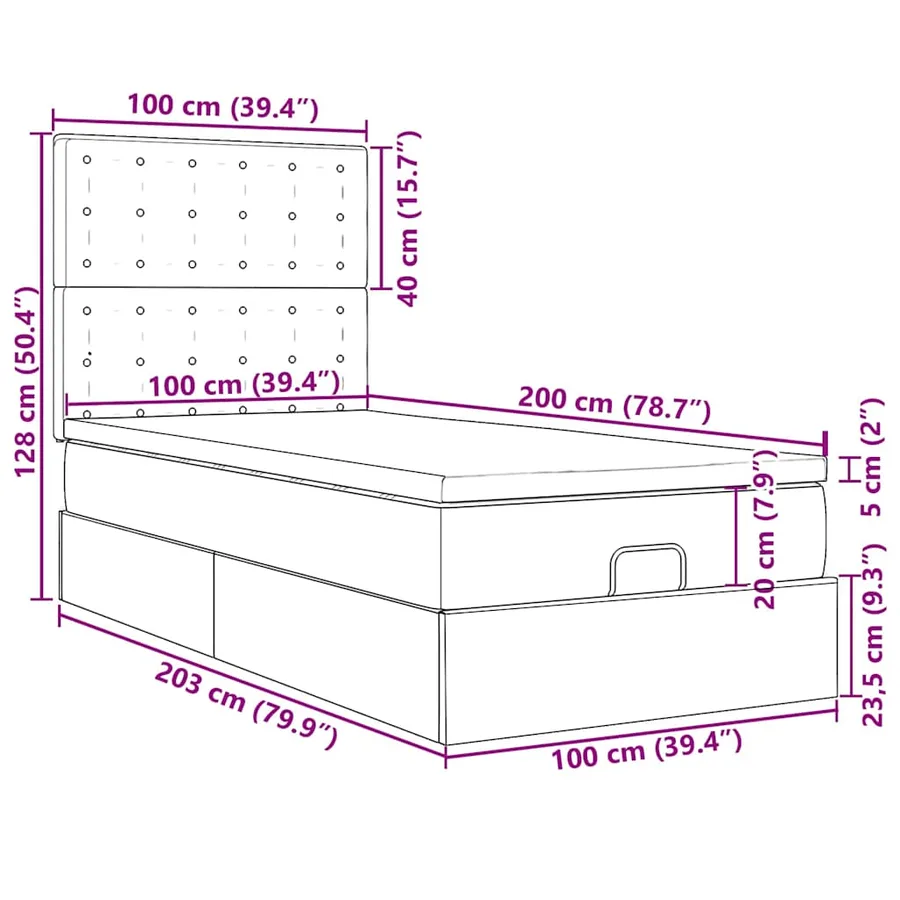 Cadre de lit ottoman et matelas cappuccino 100x200cm similicuir - 18