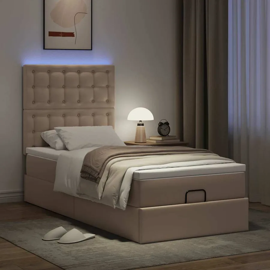 Cadre de lit ottoman et matelas cappuccino 100x200cm similicuir - 3