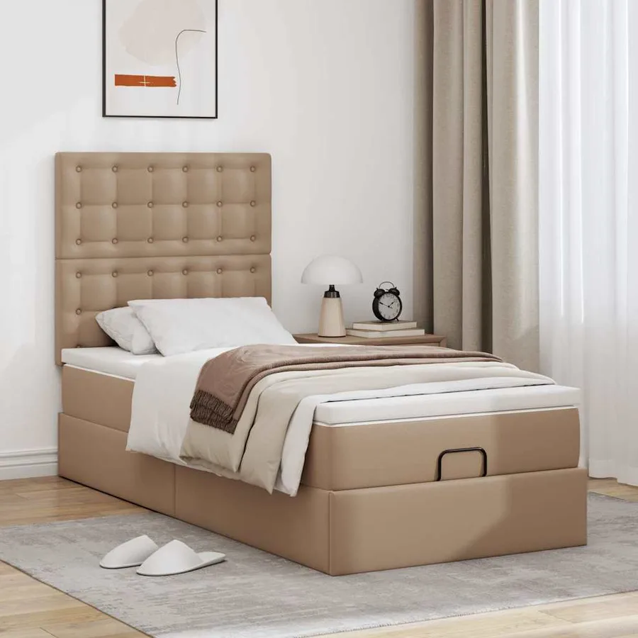 Cadre de lit ottoman et matelas cappuccino 100x200cm similicuir - 4