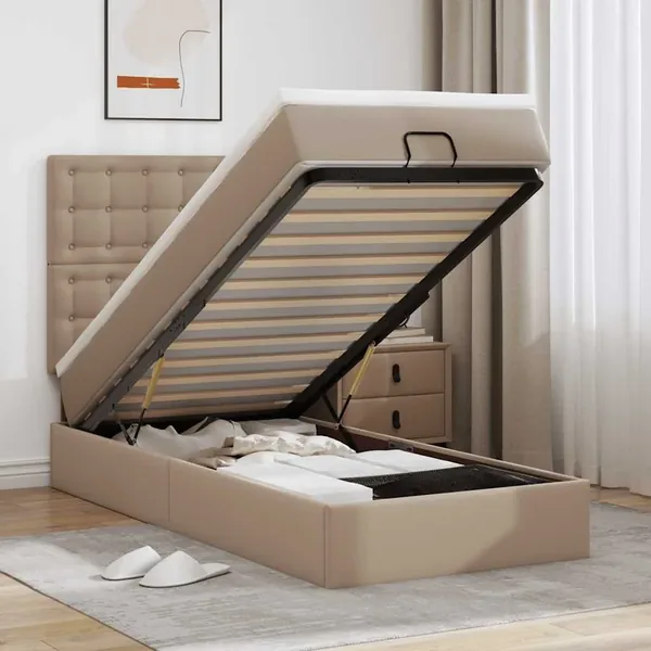 Lit ottoman et matelas cappuccino 100x200cm similicuir